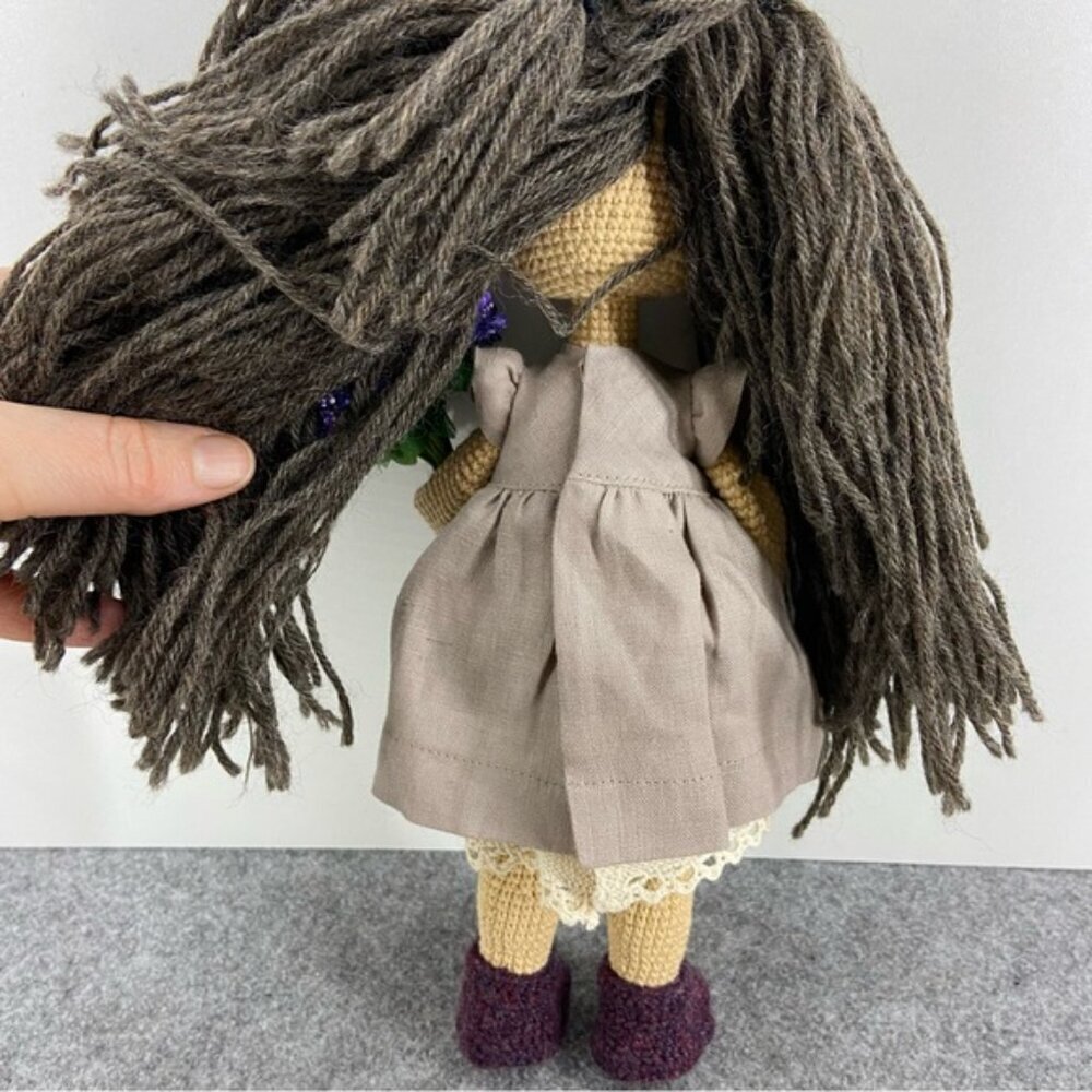 Handmade Crochet Doll with Brown Hair and Purple Boots - Picture 6 of 12